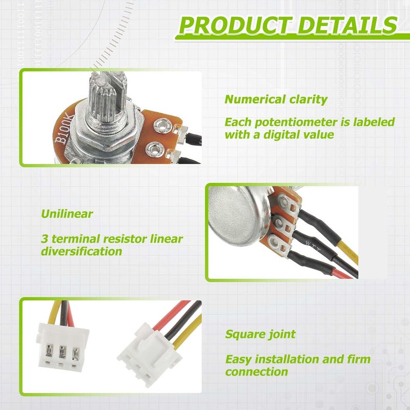 EPLZON 100K Ohm Linear Taper Rotary Potentiometer WH148 with XH2.54-3 Pin Connector Wire Cable and Black Knob Cover Cap(Pack of 5 Pcs) - Image 3